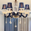 6 Lights Tapered Chandelier Light Traditional Style Crystal Chandelier Lamp in Blue