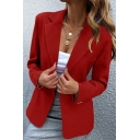 Women Basic Suit Blazer Plain Lapel Collar Single Button Suit Blazer