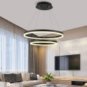 Ring Aluminum Chandelier Lighting Fixtures with Acrylic Shade Hanging Pendant Lights in Coffee