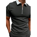 Classic Polo Shirt Contrast Collar Short-sleeved Zip detail Polo Shirt for Men