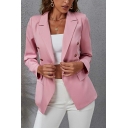 Popular Ladies Blazer Pure Color Lapel Collar Front Pocket Double-Breasted Blazer