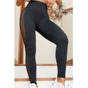 Chic Yoga Leggings Pure Color Hollow Out High Waist Ankle Length Leggings for Women