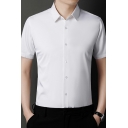 Modern Men Pure Color Shirt Turn-down Collar Button Closure Regular Fit Shirt
