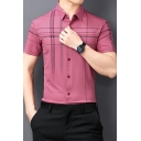 Trendy Men Stripe Print Shirt Turn-down Collar Button Closure Regular Fit Shirt
