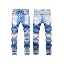 Men Trendy Jeans Ombre Zip Closure Front Pocket Detail Denim Pants in Blue