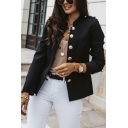 Edgy Blazer Solid Color Stand Collar Button Front Epaulet Blazer for Women