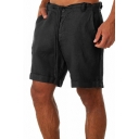 Guy's Trendy Shorts Pure Color Drawstring Waist Mid Rise Regular Fit Pocket Shorts