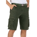 Stylish Boy's Shorts Solid Color Pocket Design Mid Waist Fitted Cargo Zip Closure Shorts