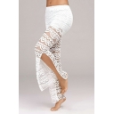 Creative Lace Drawstring Plain Pants Mid Rise Split Design Lace Pants for Women