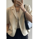Women Trendy Suit Blazer Plain Lapel Collar Single Breasted Pocket Detail Suit Blazer