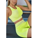 Elegant Women's Co-ords Contrast Color Crew Neck Tank with Skinny Shorts Yoga Co-ords