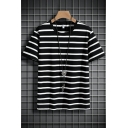 Fancy Men's T-Shirt Striped Pattern Crew Neck Short Sleeve Regular Fitted Tee Top