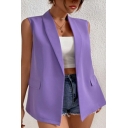 Fashionable Women Vest Solid Color Pockets Shawl Collar Regular Fit Vest
