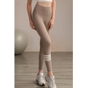 Fashionable Women's Workout Leggings Striped Pattern High Waist Slim Leggings