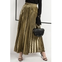Ladies Urban Skirt Whole Colored Maxi Elasticated Waist A-Line Pleated Skirt