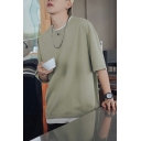 Street Style Men's Tee Shirt Color Block Half-Sleeved Crew Neck Fitted Fake Two Pieces Tee