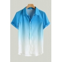 Leisure Men's Shirt Ombre Pattern Turn-down Collar Short Sleeves Regular Button Fly Shirt