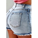 Trendy Womens Shorts Whole Colored High Waist Pocket Detail Zip Placket Denim Shorts
