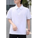 Classic Polo Shirt Solid Color Short Sleeve Loose Button Polo Shirt for Men