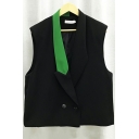 Guys Hip-hop Suit Vest Color Block Lapel Collar Double Button Loose Fitted Suit Vest