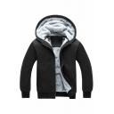 Fashion Hoodie Pocket Long Sleeves Solid Zip Placket Regular Inner Fleece Hoodie for Guys