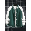 Casual Jacket Contrast Line Pocket Stand Collar Button Closure Bomber Jacket for Men