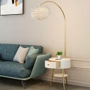 Contemporary Style Floor Lamp 1-Bulb White Feather Shade Floor Lighting
