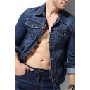 Men Sporty Denim Jacket Solid Color Spread Collar Button down Flap Pocket Denim Jacket