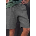 Men Boyish Shorts Plain Pocket Designed Drawstring Waist Regular Shorts