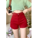 Leisure Womens Shorts Whole Colored High Rise Skinny Pocket Zip Placket Denim Shorts