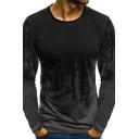 Street Look T-shirt Ombre Print Long-sleeved Crew Neck Regular Tee Top for Boys