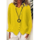 Women Street Style Shirt Pure Color Spread Collar Long Sleeves Button Placket Shirt