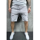 Men Sporty Shorts Plain Pocket Detailed Mid Rise Drawstring Waist Cargo Shorts