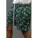 Men Unique Drawstring Shorts Paisley Print Elastic Waist Shorts