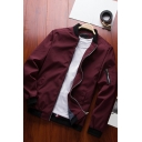 Urban Mens Jacket Contrast Trim Zip Pocket Long Sleeves Stand Collar Fitted Bomber Jacket