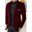 Chic Blazer Solid Color Pocket Lapel Collar Long Sleeve Slim Single Button Blazer for Men
