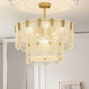 Drum Glass Chandelier Pendant Light Traditional Suspension Light for Bedroom