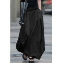 Dashing Skirt Pure Color Zip Front Maxi A-Line Skirt for Ladies