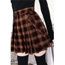 Women Edgy Skirt Plaid Patterned Pleated A-Line Buckle Mini Skirt