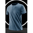 Creative T-shirt Contrast Line Round Neck Short-sleeved Regular Fitted Tee for Guys
