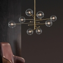 Gold Tiers Chandelier Lamp Modernism 8-Light Metal Hanging Light with Ball Clear Glass Shade