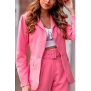 Simple Women Suit Co-ords Solid Color One Button Lapel Collar Fit Blazer with Pants Set