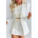 Stylish Women's Suit Co-ords Plain Double Breasted Notched Lapel Blazer with Skirt Set