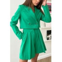 Modern Women Suit Co-ords Solid Two Buttons Lapel Collar Blazer with Pleated Shorts Set