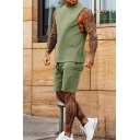Fashion Co-ords Solid Color Round Collar Sleeveless Tank with Shorts Regular Set for Men