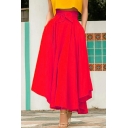 Chic Skirt Whole Colored Maxi Bow A-Line Zipper Skirt for Women