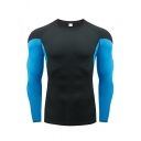 Sporty Boy's Tee Shirt Slimming Color Block Long-sleeved Round Collar T-shirt