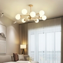 6-Light Hanging Chandelier Modern Style Globe Shape Wood Pendant Light Kit