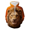 Popular Men's Hoodie 3D Lion Printed Pocket Long Sleeve Relaxed Hooded Drawcord Hoodie