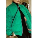Chic Womens Jacket Whole Colored Stand Neck Long Sleeve Zip Fly Bomber Jacket